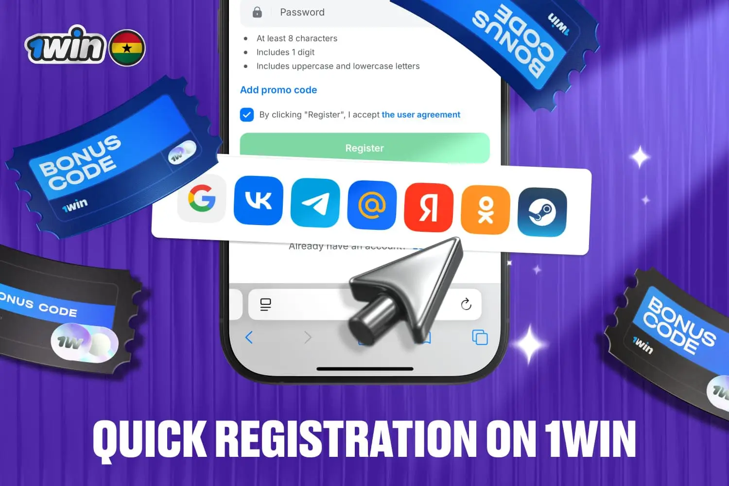 Quick registration option provides a convenient way register